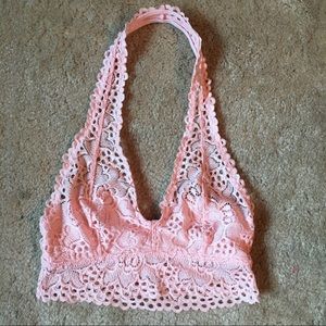AE aerie lace halter bralette, light pink, SZ XS